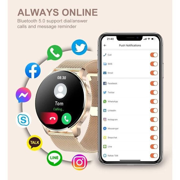 ✨ Iaret Smart Watch Women White Fitness Tracker Android iOS Phones Pedometer - Picture 2 of 9